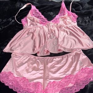 Juicy Couture Pink Satin Lace-Trim Camisole & Shorts Set
